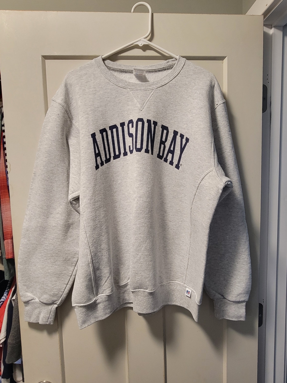Addison Bay Gray Crewneck Sweatshirt with Navy Logo